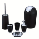 Juego de artículos de tocador de baño de hotel, juego de cinco piezas, dispensador de jabón de mano creativo de plástico, caja de jabón, soporte para cepillo de dientes, taza para la boca, cubo de basura de plástico, con cepillo de inodoro y asiento.