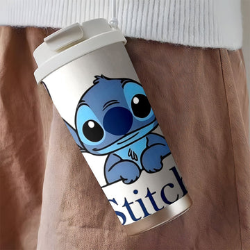 Taza de viaje de acero inoxidable de 18 oz Stitch - Aislada de doble capa, fácil de llevar, perfecta para bebidas calientes y frías, ideal para uso en el coche, soporte para bebidas en el coche | Diseño juguetón | Vaso aislado