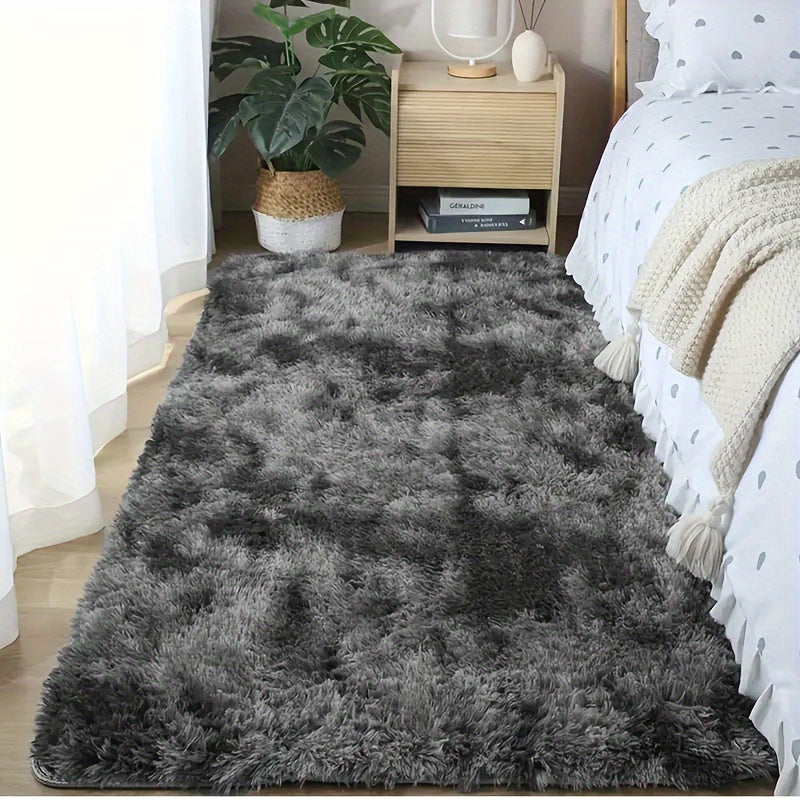 Alfombra de Dormitorio Tie-Dye de Pelo Largo, Poliéster, Solo Lavado a Mano - Ideal para Sala de Estar y Dormitorio, Al Lado de la Cama, Alfombra Pequeña