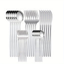 Juego de cubiertos de acero inoxidable delgado estilo portugués, 30 piezas: cuchillo para carne, tenedor para cena, cuchara para postre y tenedor para postre - Juego de vajilla para hogar y restaurantes