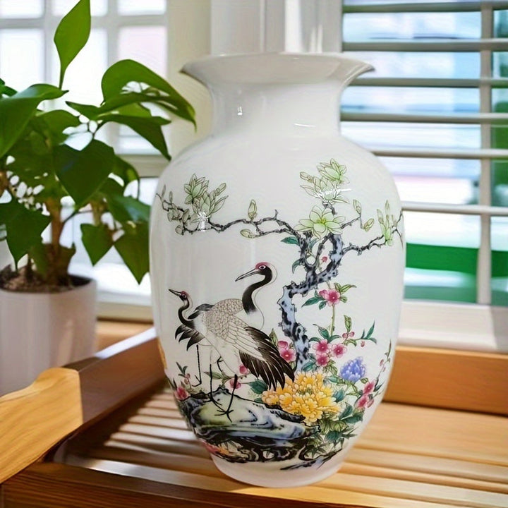 Jingdezhen Old Porcelain Factory, Jarrón de flores de cerezo con gotas de agua claras y transparencia, con glaseado rosa, con aves que llevan bendiciones, adecuado para el armario de entrada.