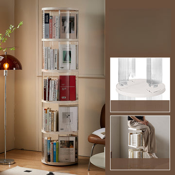 Estante rotativo de 360 grados con 4 estaciones adecuado para hogar, estante minimalista de pie, estante de varios niveles, estante de gran capacidad, estante de almacenamiento, cesta de revistas y periódicos.