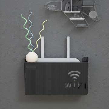 Soporte para Router Inalámbrico de Fácil Instalación - Caja de Almacenamiento de Montaje en Pared sin Taladro, Acabado Pulido, Organizador Multiusos para Hogar y Oficina, Ganchos de Utilidad