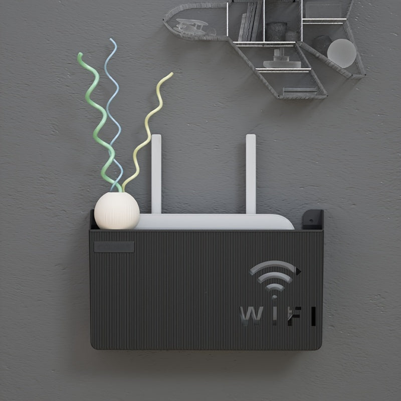 Soporte para Router Inalámbrico de Fácil Instalación - Caja de Almacenamiento de Montaje en Pared sin Taladro, Acabado Pulido, Organizador Multiusos para Hogar y Oficina, Ganchos de Utilidad