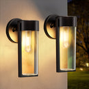 2 piezas de luces solares al aire libre LED con luz blanca/caliente, luces solares de pared, luces solares de pared impermeables para jardín, patio, patio, baranda (paquetes de 2 negros)