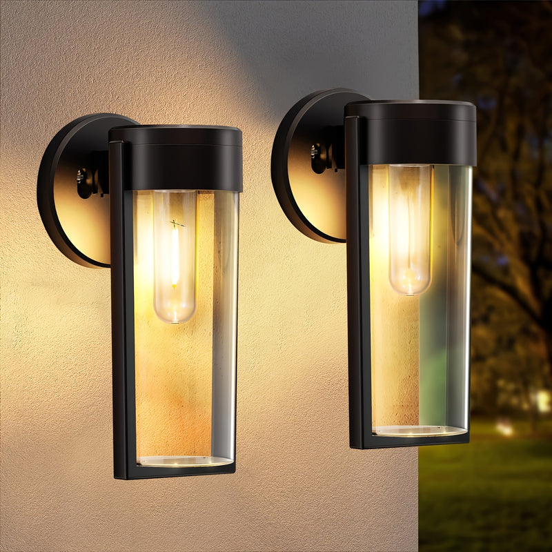 2 piezas de luces solares al aire libre LED con luz blanca/caliente, luces solares de pared, luces solares de pared impermeables para jardín, patio, patio, baranda (paquetes de 2 negros)