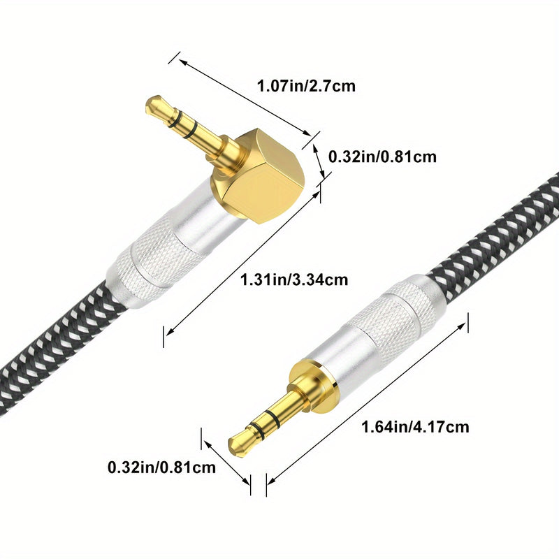 Cable de Audio i-ZCLIVE de 3.5 mm con Conectores Chapados en Oro, Diseño Plano Antienredos Doble Capa Blindado, Malla Negra y Blanca & Carcasa de Aleación de Zinc para Auriculares, Teléfonos, Subwoofer, Computadoras