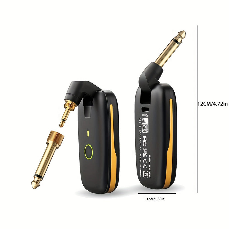 [Sistema Inalámbrico UHF para Guitarra] Sistema de Guitarra Inalámbrica UHF AROMA - Transmisor y Receptor a Pilas para Guitarras Eléctricas y de Bajo - Negro