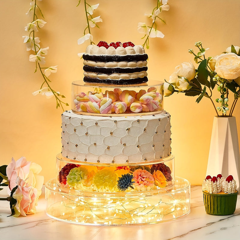 Soporte Redondo de Acrílico Transparente de 5.0 cm de Alto para Pastel, Boda DIY con Relleno Aleatorio y Soporte de Exhibición Combinado, Apilable, para Bodas, Cumpleaños, Decoraciones de Mesa, Suministros para Fiestas Sin Luz