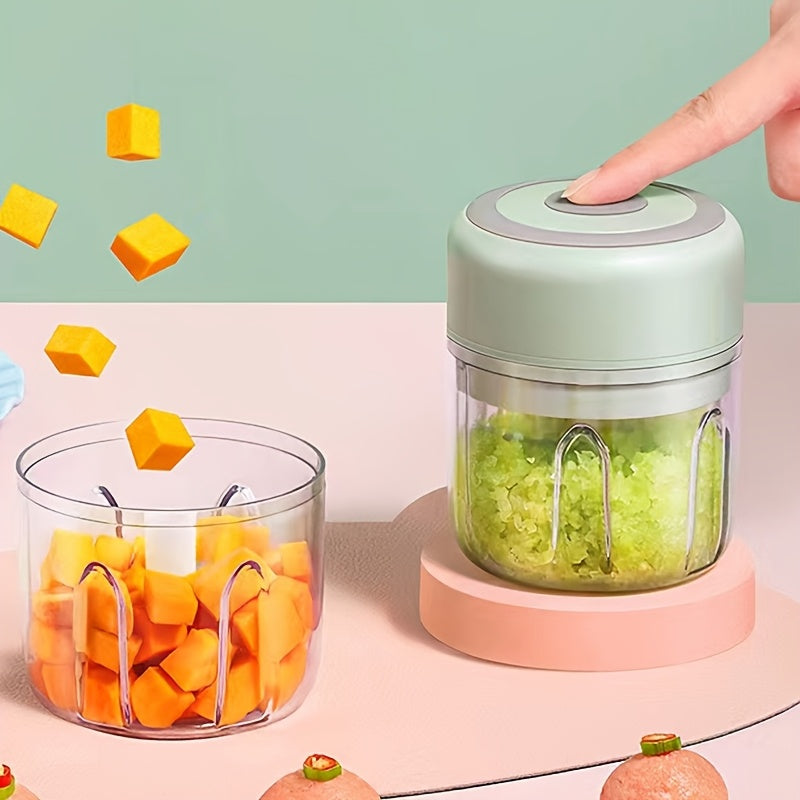 Picadora Eléctrica Inalámbrica de 8.45 oz para Ajo, Carne, Verduras, Cebollas, Frutas y Más - Ideal para Actividades al Aire Libre, Cortador y Rebanador de Vegetales, Electrodoméstico Compacto, Cocina Moderna con Cámara de Picado Visible