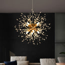 1 lámpara de cristal dorado de lujo, diseño moderno de diente de león, 8 bases para bombillas G9 - sin bombillas incluidas, cable ajustable, estructura metálica, ideal para sala, comedor, dormitorio o cocina