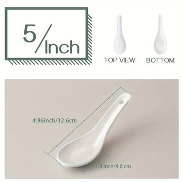 6 piezas de cucharas de sopa de cerámica - Cucharas de postre blancas multiusos para Pho vietnamita, Miso, Wonton, Ramen, Dumplings - Seguras para microondas, horno, lavavajillas y congelador