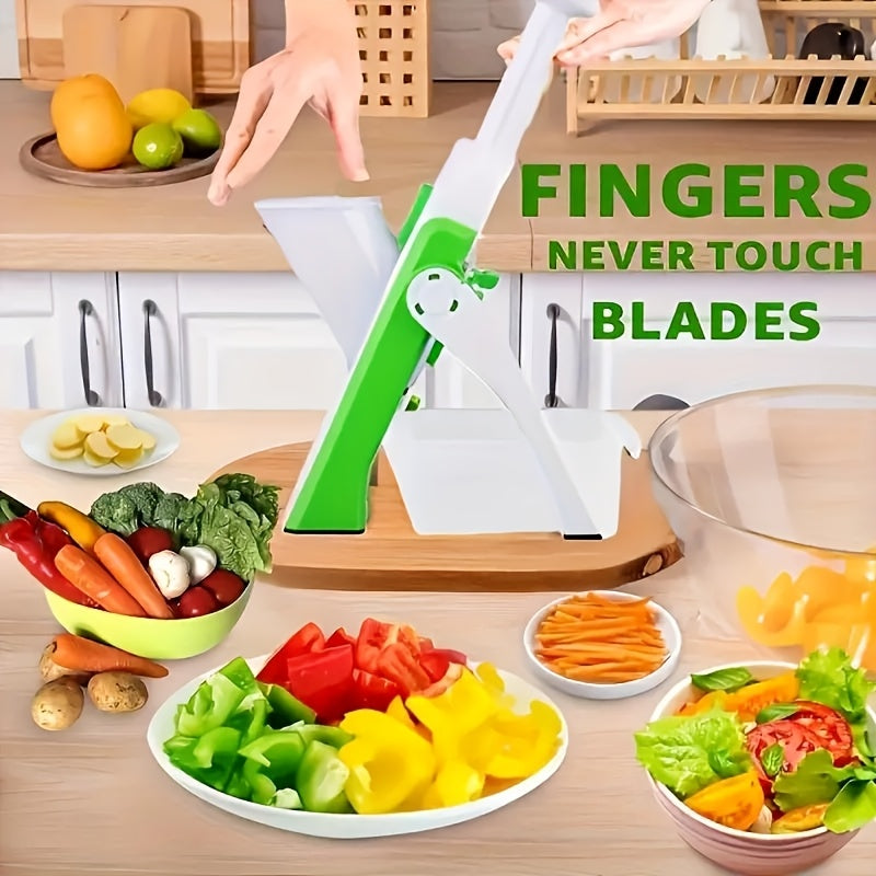 Rebanador de Mandolina Manual Cop Rose con Hoja de Acero Inoxidable - Picadora de Verduras Versátil, Cortador de Papas Fritas, Ensalada y Fruta en Cubitos - Utensilio de Cocina Ligero, Sin Necesidad de Energía, Cuerpo de Plástico ABS, Diseño Blanco y Azul