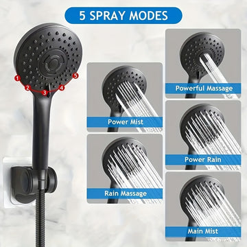 1 juego de cabeza de ducha de acero inoxidable clásico cuadrado, montaje en pared con pulverizador de lluvia, divisor de 3 vías, anti-salpicadura, manguera flexible, soporte sin taladro, acabado pintado, estilo de montaje en pared para experiencia de bañ