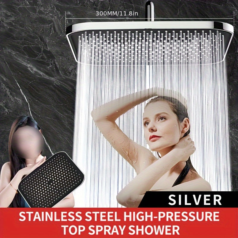 Cabeza de ducha de alta presión para baño, 1 unidad, color plateado/negro, diseño cuadrado, accesorio de baño fijo para uso diario