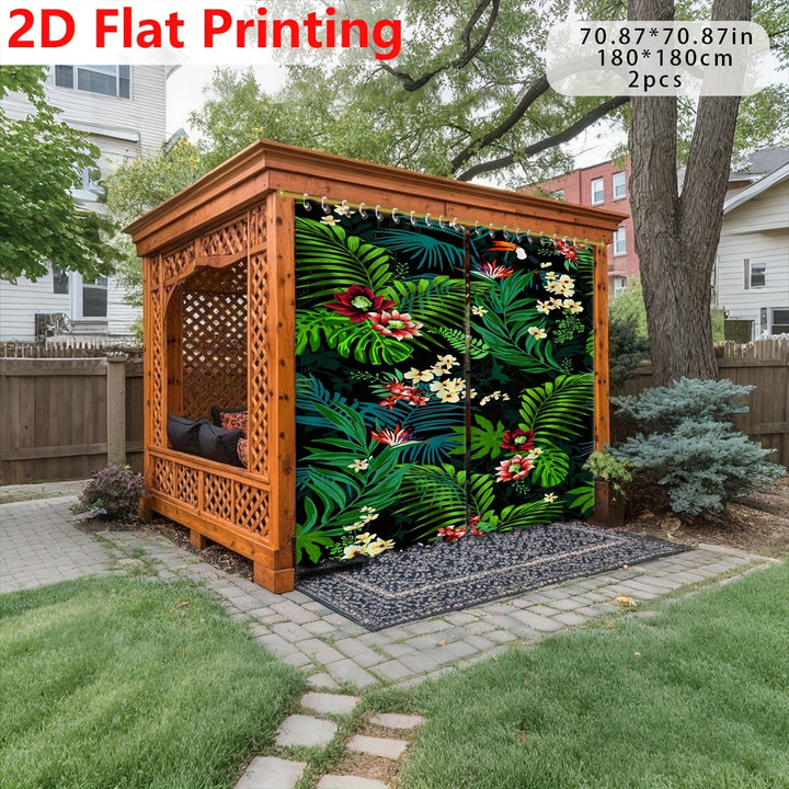 2D Cortinas de Impresión Plana, 2 Piezas – Diseño Digital de Conjunto de Plantas en Verde Profundo con Toque Artístico Natural, Decoración para Primavera/Verano, Adecuadas para Puertas, Ventanas, Patios, Uso Interior y Exterior, Tela de Fondo, Ideal para
