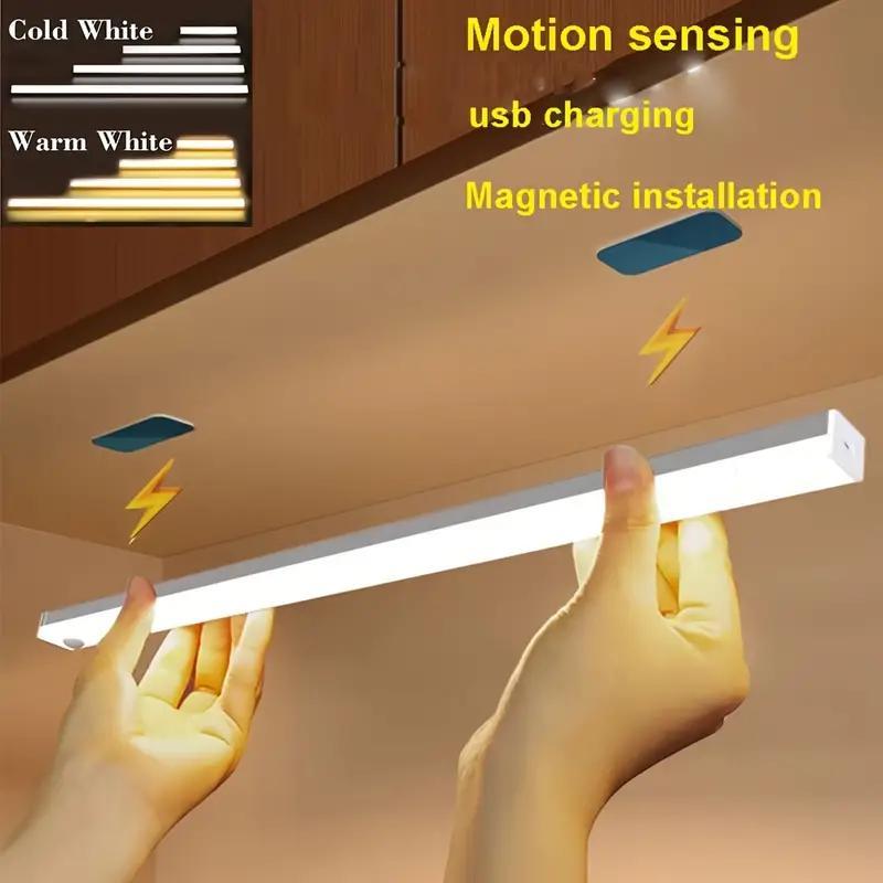 6 luces LED con sensor de movimiento recargables por USB, montaje magnético - 10cm/20cm/30cm, blanco cálido/frío, iluminación inalámbrica para cocina, clóset, escaleras y pasillos, activación por movimiento | Diseño elegante LED | Configuración inalámbri