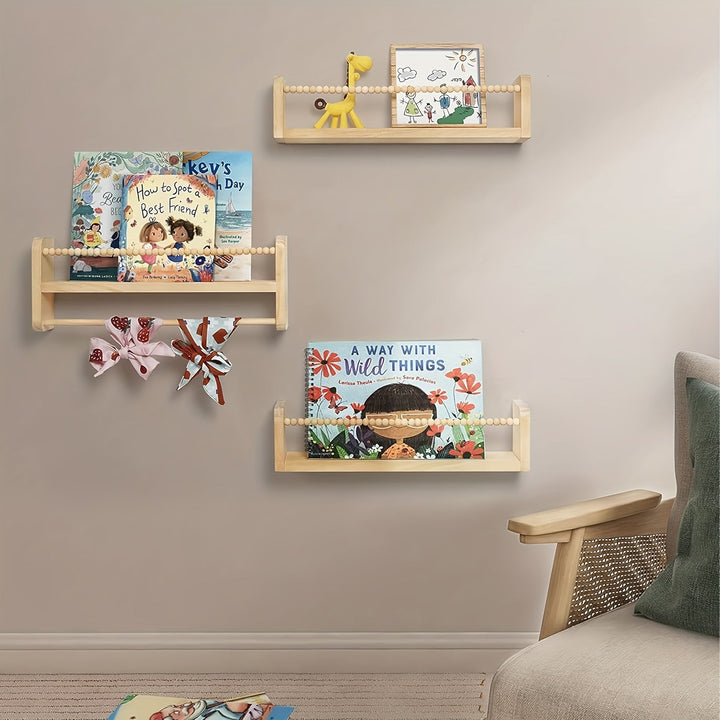 Estantes flotantes para pared, 3 repisas de madera natural, decoración para habitación, cuarto, cocina o guardería, soporte de almacenamiento montado en la pared
