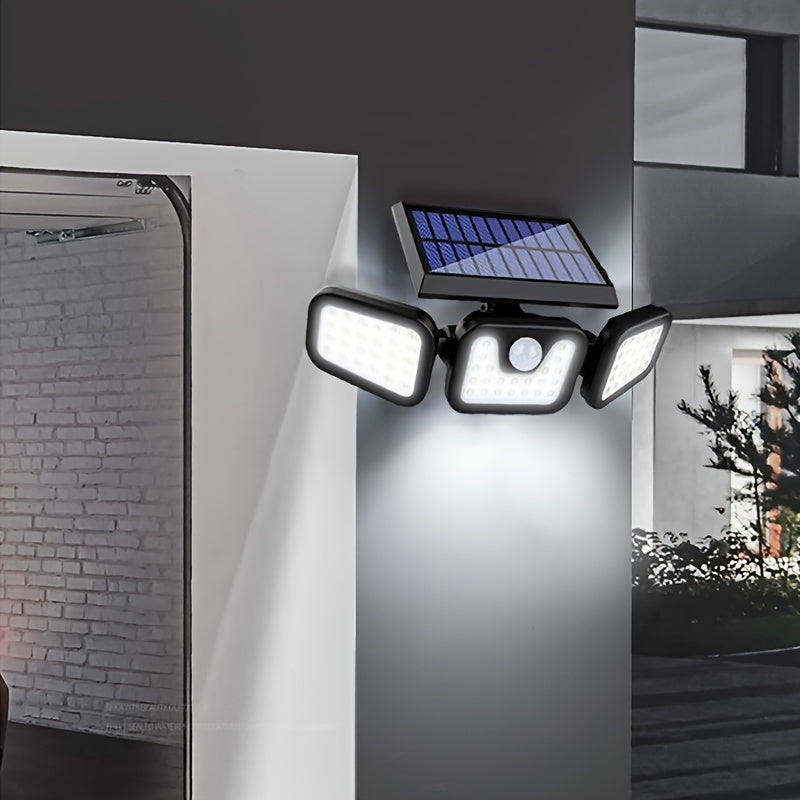 1 pza., LED Solar Tres Cabezas Divididas Luz de Pared para Exteriores, Lámpara de Pared de Iluminación de Inducción para Patio al Aire Libre, Luz de Emergencia