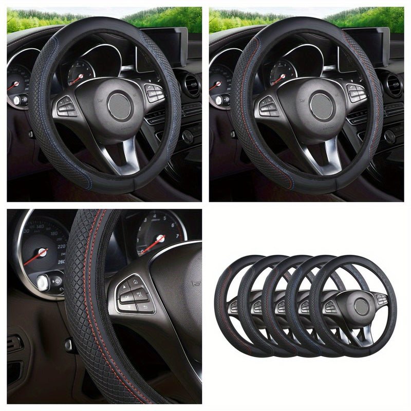 Funda para volante en cuero sintético transpirable - Protector duradero y resistente a rayones con detalles en rojo, para autos pequeños, uso en todas las estaciones, accesorios para interior de auto, accesorio elegante para auto, piezas de calidad para