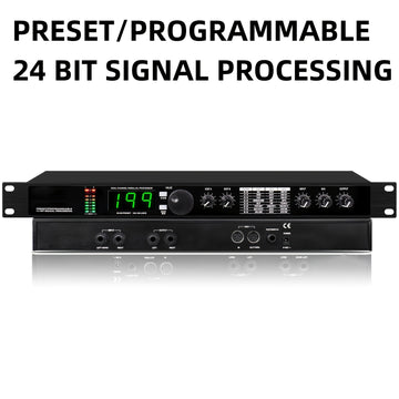 Procesador de audio XGeS con procesamiento de señal de 24 bits - Reverb digital profesional, ecualizador, efectos de micrófono, DSP programable con fuente de alimentación de 110-130V, carcasa de aleación negra, enchufe estadounidense | Procesamiento de s