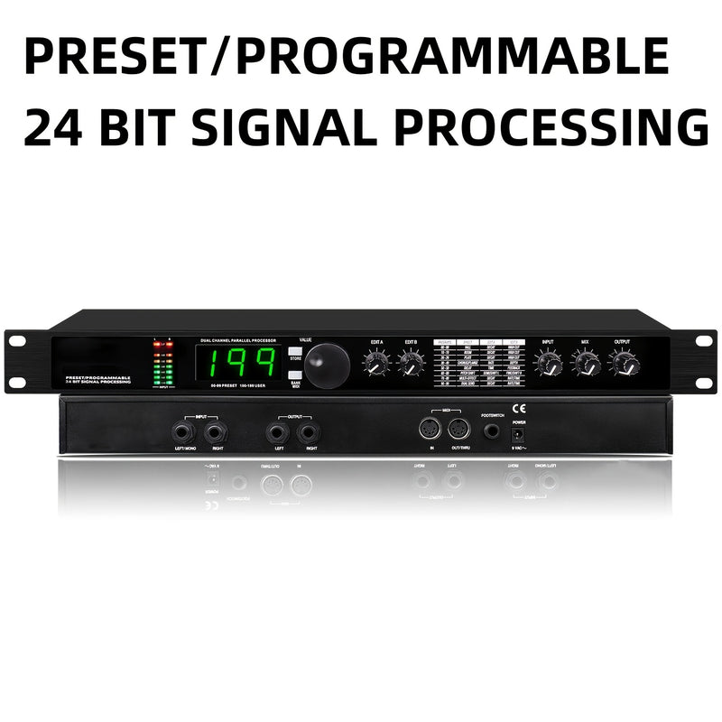 Procesador de audio XGeS con procesamiento de señal de 24 bits - Reverb digital profesional, ecualizador, efectos de micrófono, DSP programable con fuente de alimentación de 110-130V, carcasa de aleación negra, enchufe estadounidense | Procesamiento de s