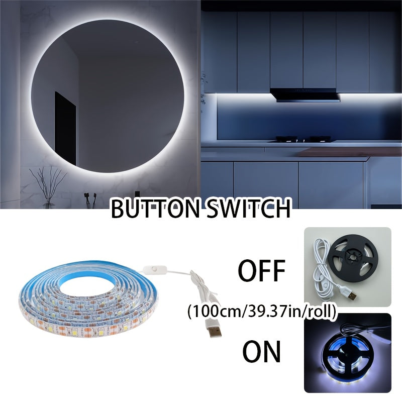 1 pza., Luces de tira LED blancas, Luces de tira LED blancas frías 6000K, Luces de tira LED flexibles brillantes para espejo de tocador, gabinete, cocina, dormitorio, para eventos/tiendas/almacenes