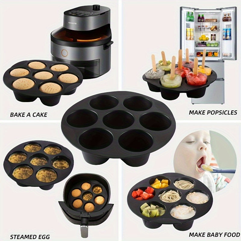 1pc Molde de Silicona para Hornear 7 Tazas - Bandeja Redonda Antiadherente de 8 Pulgadas para Air Fryer y Microondas, Diseño Plegable, Moldes Resistentes al Calor para Cocina Uniforme, Accesorios Fáciles de Limpiar, Utensilio Versátil, Material Alimentic