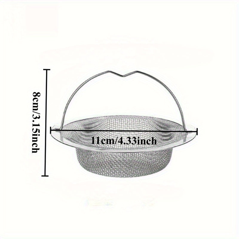 1 pieza, Cernidor de fregadero de acero inoxidable con asa, resistente a la herrumbre, filtro de malla antiatascos para fregaderos de cocina y baño, evita con facilidad los atascos, ideal para drenar restos de verduras y frutas, incluye acero inoxidable