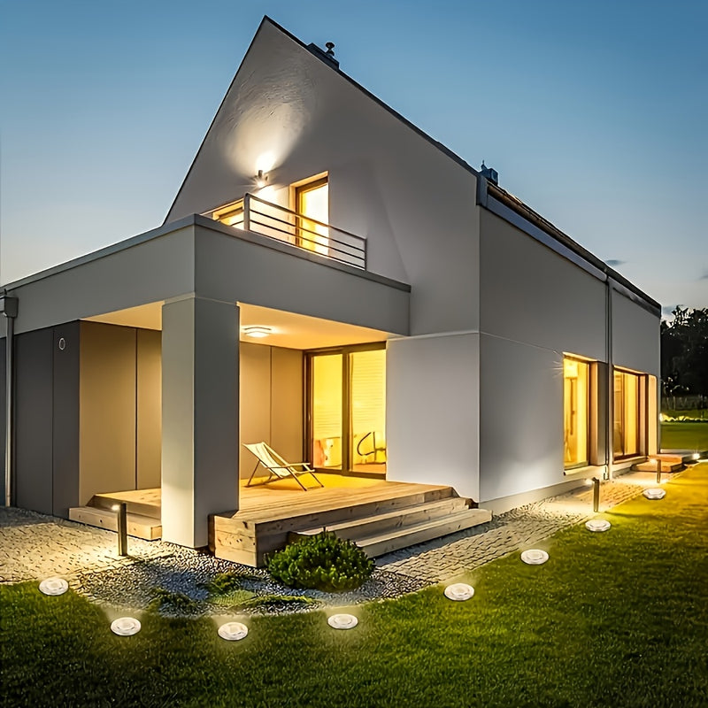 4 piezas de luces solares LiHangStar para senderos - Luces solares para exteriores, escaleras y césped con luz cálida/blanca, batería recargable, sensor de movimiento, montaje semienterrado para patio, caminos, escaleras - Plástico duradero, luces solare