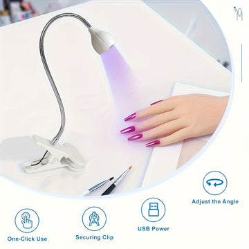 Secadora y pulidora de uñas flexible con cuello de ganso, alimentada por USB - Herramienta fácil de cuidado de uñas para el hogar, sin batería, sin alcohol, perfecta para salón y uso en casa, equipo profesional para manicura, accesorios para uñas con luz
