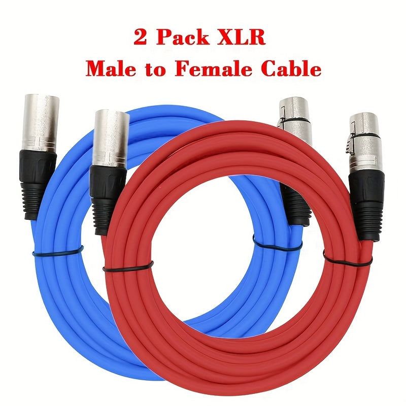2pcs Cables XLR, Macho a Hembra, Cables de Audio y Iluminación Profesionales de 3 Pines para Micrófonos, Altavoces, Mezclador, Amplificador - Rojo y Azul, Funda Resistente, Alivio de Tensión Tri-Grip, Rendimiento Sin Ruido, Paquete de Cables de Micrófono