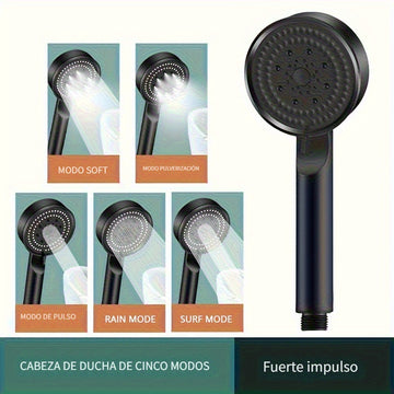 1 unidad de cabezal de ducha de alta presión con 5 modos, 5 velocidades ajustables y 5 patrones de rociado - Cabezal único montado en pared para decoración de baño, material ABS duradero para una experiencia de ducha moderna, flujo de agua ajustable, pre