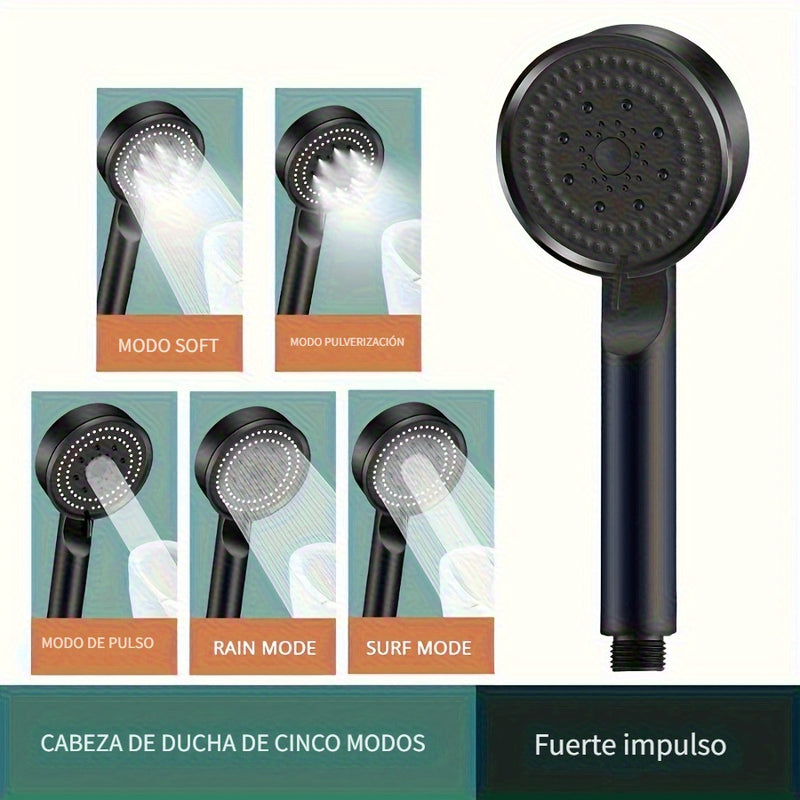 1 unidad de cabezal de ducha de alta presión con 5 modos, 5 velocidades ajustables y 5 patrones de rociado - Cabezal único montado en pared para decoración de baño, material ABS duradero para una experiencia de ducha moderna, flujo de agua ajustable, pre