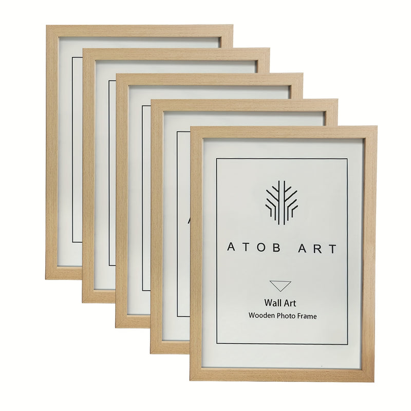 Marco de fotos clásico de madera ATOBR ART - Vertical, rectangular, para colgar en la pared, incluye hardware de montaje (Juego de 5)