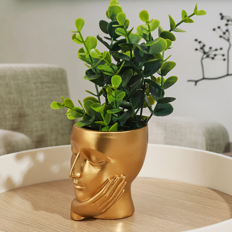 Maceta de Flor de Resina Pensador Dorado - Decoración Única para Jardinería Interior y Exterior en Hogar y Oficina, No Necesita Electricidad, Material de Resina Duradero, Versátil para Varios Tipos de Habitaciones
