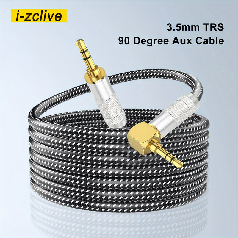 Cable de Audio i-ZCLIVE de 3.5 mm con Conectores Chapados en Oro, Diseño Plano Antienredos Doble Capa Blindado, Malla Negra y Blanca & Carcasa de Aleación de Zinc para Auriculares, Teléfonos, Subwoofer, Computadoras