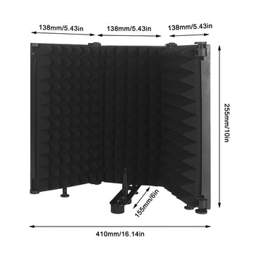 Escudo de Aislamiento de Micrófono Profesional de 3 Paneles con Espuma Absorbente de Alta Densidad - Plegable y Portátil para Podcasting y Grabación en Estudio, Negro
