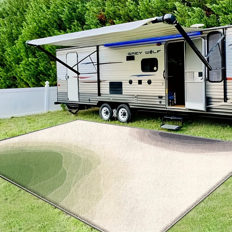 Alfombra Exterior Seven Deer 850gsm Lavable a Máquina - Diseño Retro de Rayas Abstracto, Antideslizante, 100% Poliéster, Rectangular Grande para Patio, Jardín y Camping