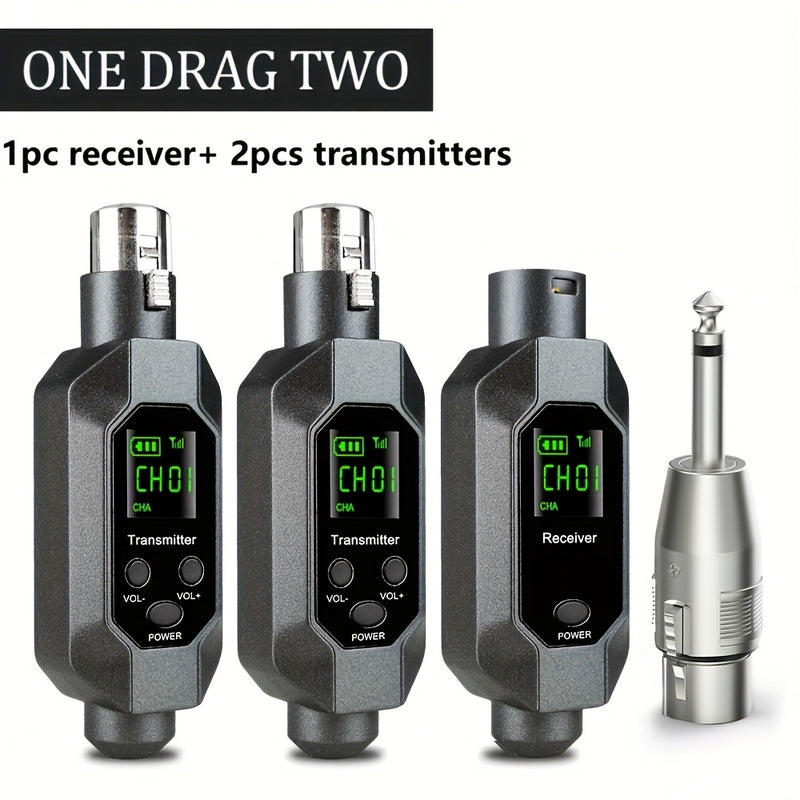 Sistema de MIDI inalámbrico XLR de dos puntos con un solo clic y un solo punto con carga recargable, adecuado para mezcladores, guitarras, bajos, etc. Instrumentos, canto, fiestas, etc. Transmisión inalámbrica de sonido, amplificador de sonido, gran volu