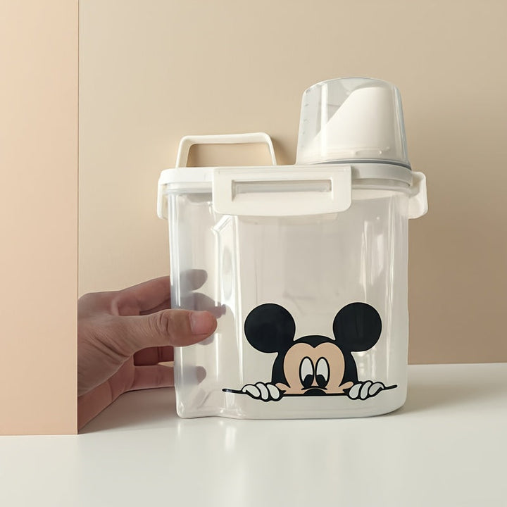Contenedor de detergente para ropa con diseño de Mickey Mouse, 1 unidad, tapa medidora, gran capacidad, recipiente sellado para suministros de lavandería, cubeta de almacenamiento para ropa, diseño divertido, plástico duradero