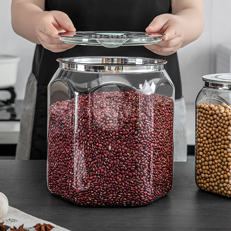 Tarros Herméticos de Plástico PET Transparente para Alimentos con Tapas Abatibles - Contenedores Reutilizables Cuadrados para Granos, Frutos Secos y Snacks - Organización Duradera en la Despensa