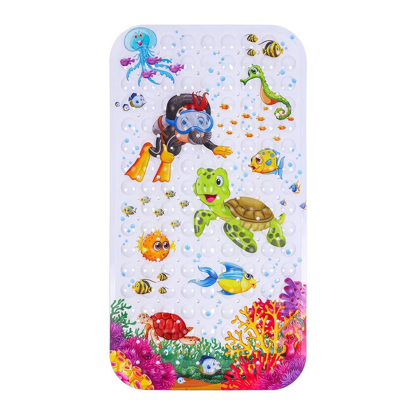 Alfombrilla de ducha de tortuga marina y vida marina antideslizante, 69,85 x 38,1 cm - Diseño de arrecife de coral vibrante con pulpo, pescado y algas, lavable en máquina, ideal para el suelo del baño y la ducha, Alfombrilla de baño | Decoración de tema