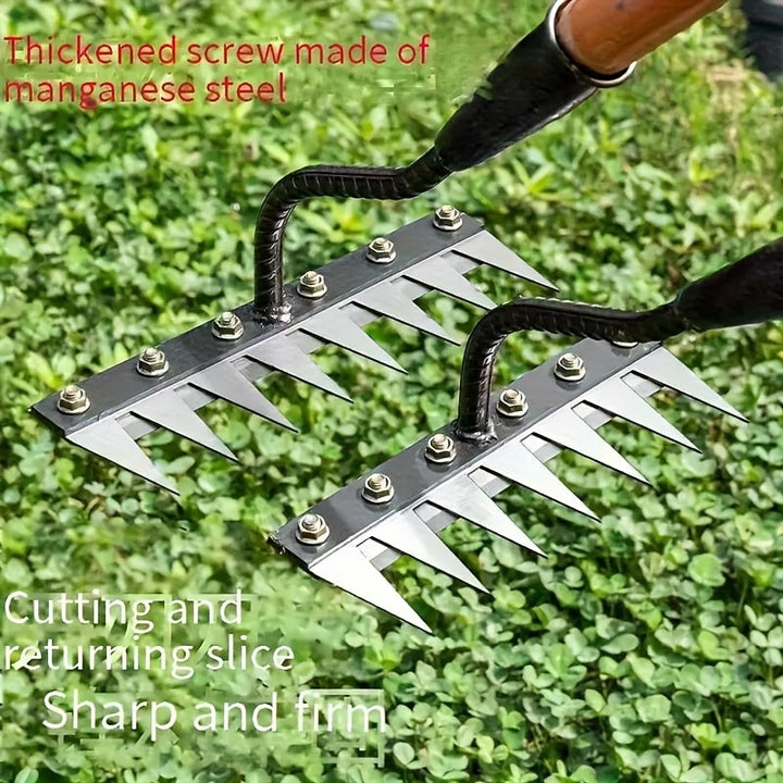 Rastrillo de jardinería de acero al carbono de alta resistencia con 5/6/7/8 dientes - Material grueso y duradero, mango ergonómico para la eficiente eliminación de malezas y suelos, herramienta de jardinería y agrícola para uso doméstico y profesional, r
