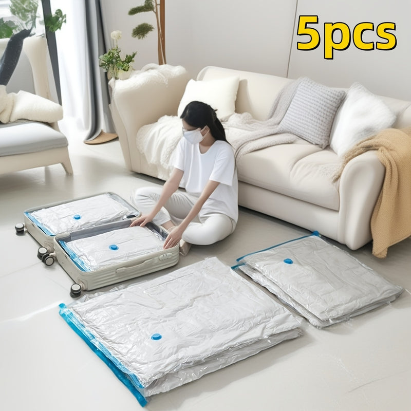 5 paquetes de bolsas de almacenamiento de compresión al vacío duraderas con cierre de cremallera - Ahorro de espacio para ropa, almohadas, edredones, mantas y ropa de cama - A prueba de fugas, multiusos, plástico engrosado, forma rectangular