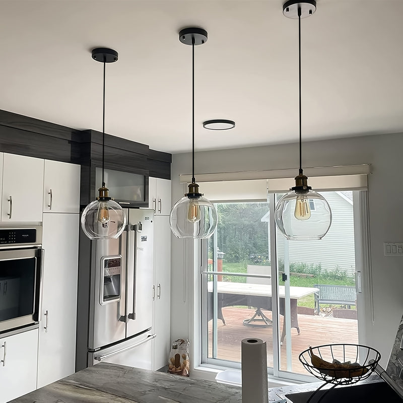Linterna Colgante de Vidrio para Isla de Cocina, Lámparas Colgantes Doradas y Negras de Vidrio Transparente, Lámpara Colgante Globo para Isla de Cocina, Luz de Techo Moderna Estilo Granja con Pantalla de Vidrio Claro