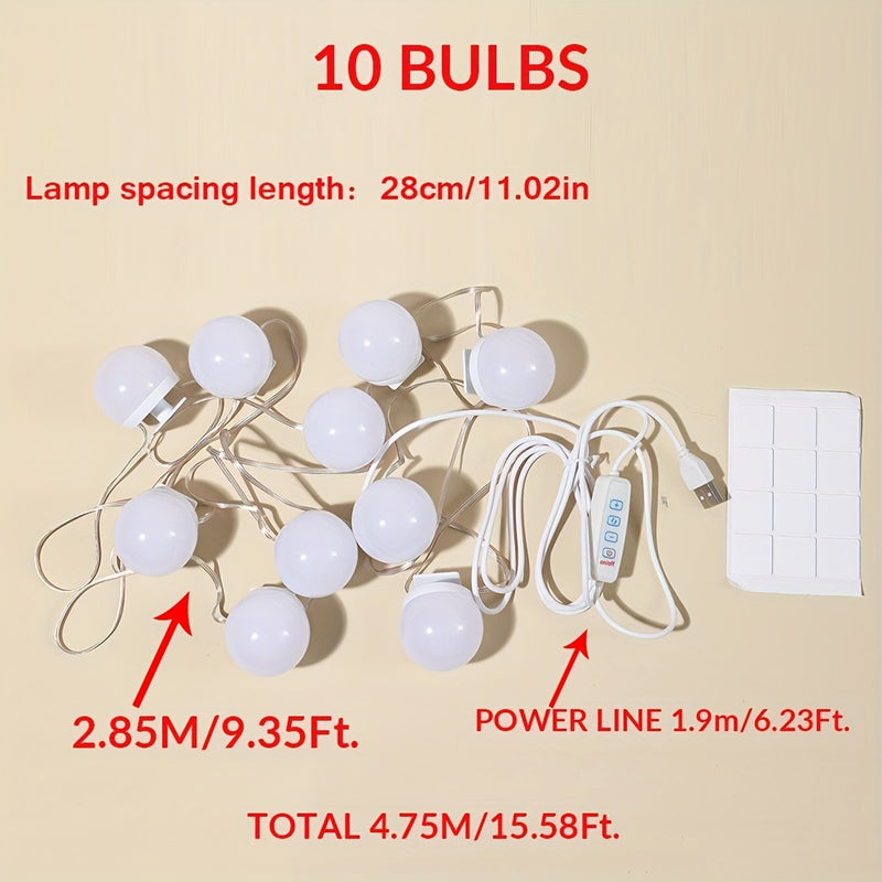 1 pieza Luz de Maquillaje Delantera Regulable en Tres Colores con 4/6/8/10/12/14 Luces, Modelo USB para Espejo de Maquillaje, Luz Rellena de Espejo, Lámpara de Belleza Ajustable en Brillo