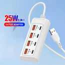Centro de carga USB de 8 puertos con carga rápida de 25W, interfaz múltiple, compatible con teléfonos inteligentes y dispositivos, ≤36V, centro de hogar inteligente | Estación de carga moderna | Centro de carga compacto, estación de carga USB