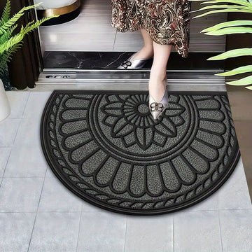 1 pieza de alfombrilla de baño con estampado floral elegante - Alfombrilla de bienvenida interior/exterior absorbente y antideslizante, fácil de limpiar, alfombrilla semicircular para baño, cocina y entrada, diseño negro y blanco, alfombrilla de piso par