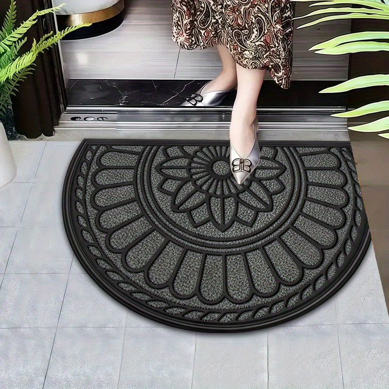 1 pieza de alfombrilla de baño con estampado floral elegante - Alfombrilla de bienvenida interior/exterior absorbente y antideslizante, fácil de limpiar, alfombrilla semicircular para baño, cocina y entrada, diseño negro y blanco, alfombrilla de piso par